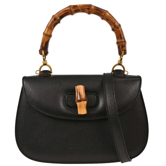 Gucci Black Pigskin Bamboo 2way Handbag 000.926.0633 154251 - Picture 1 of 9